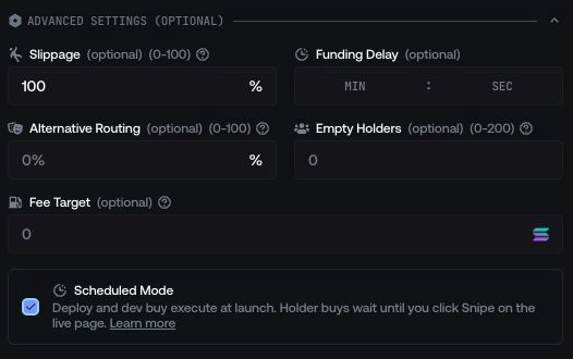 Advanced launch settings
