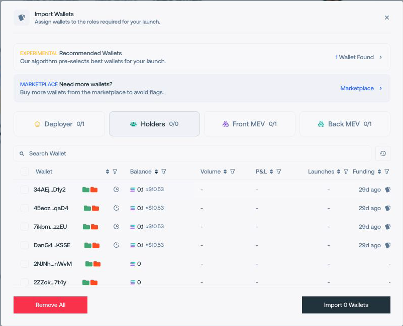 Wallet assignment panel