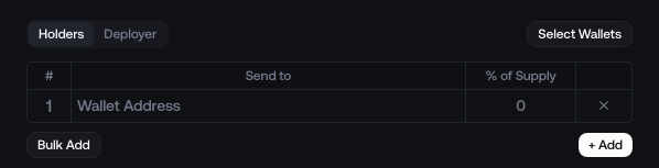 Send Tokens recipient and Bulk Add controls