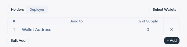 Send Tokens recipient and Bulk Add controls