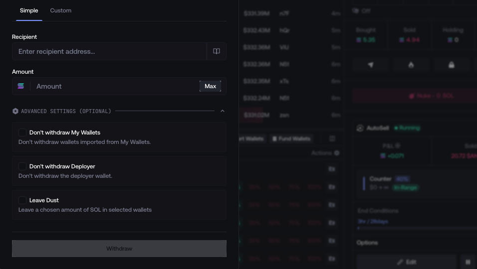 Simple withdrawal mode