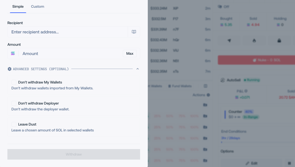 Simple withdrawal mode